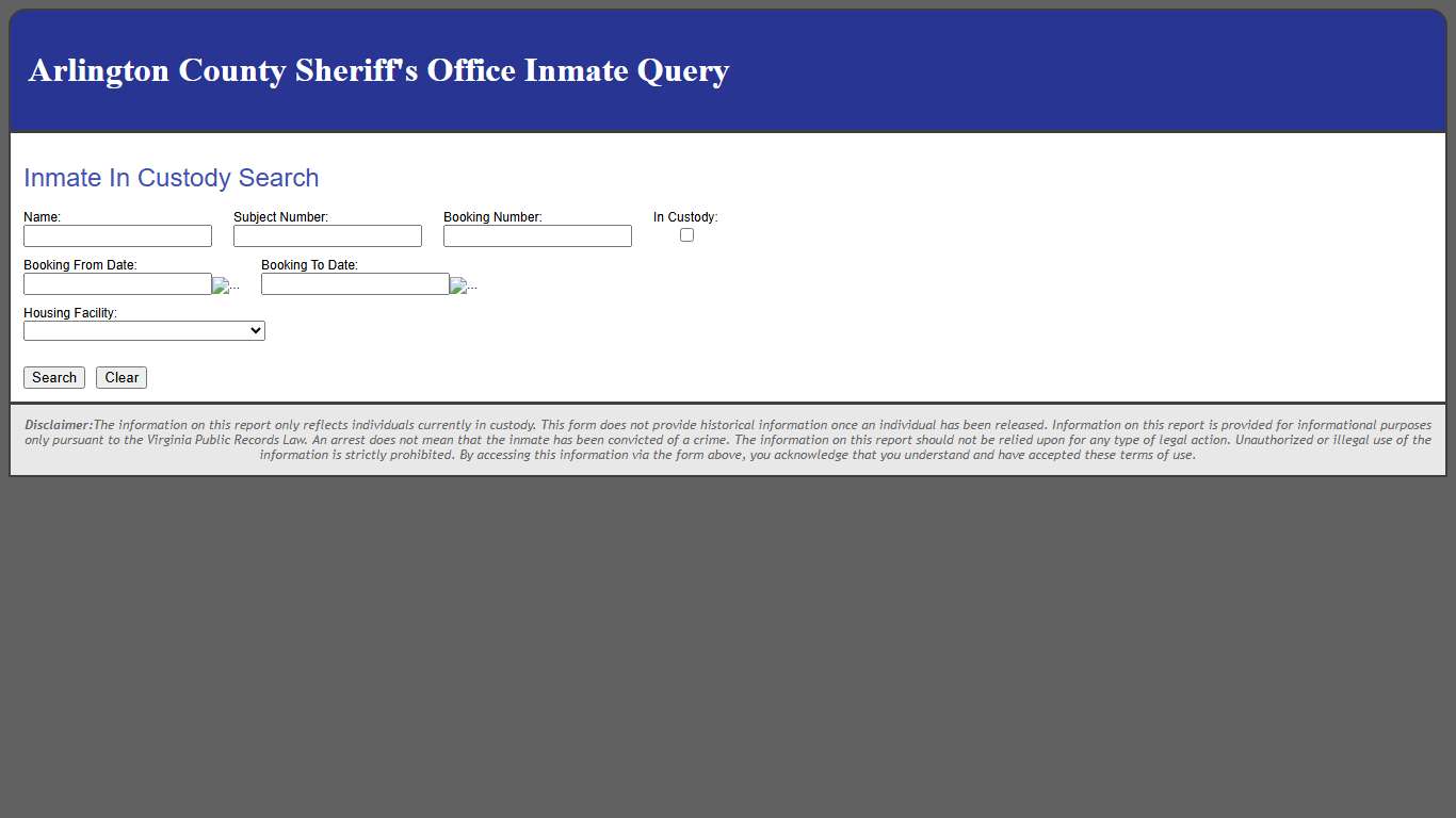 Inmate In Custody Search
